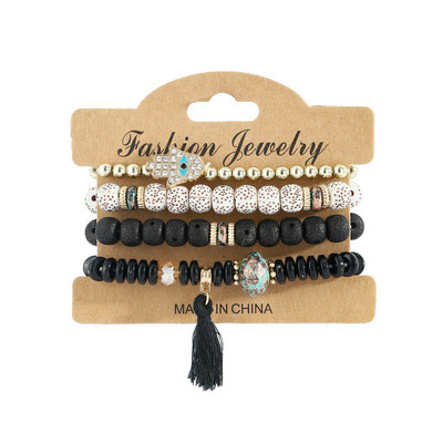 Vintage Bohemia Sieviešu Rokassprādzes Komplekts Šarms Rokas Akmens Pērlītes Pušķi Kuloni Rokassprādzes Pour Les Femmes 4gab/partija