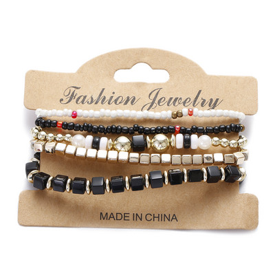 Vintage Bohemia Sieviešu Rokassprādzes Komplekts Šarms Rokas Akmens Pērlītes Pušķi Kuloni Rokassprādzes Pour Les Femmes 4gab/partija