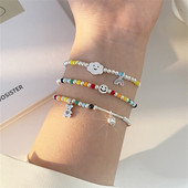 Korejska modna narukvica od srebrnih perli šarenog oblaka s osmijehom na licu duginih boja za žene Djevojke Vintage narukvica Nakit za zabavu Poklon