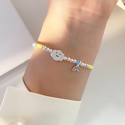 Korejska modna narukvica od srebrnih perli šarenog oblaka s osmijehom na licu duginih boja za žene Djevojke Vintage narukvica Nakit za zabavu Poklon