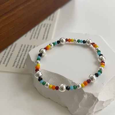 Korejska modna narukvica od srebrnih perli šarenog oblaka s osmijehom na licu duginih boja za žene Djevojke Vintage narukvica Nakit za zabavu Poklon