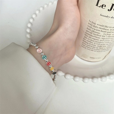 Korejska modna narukvica od srebrnih perli šarenog oblaka s osmijehom na licu duginih boja za žene Djevojke Vintage narukvica Nakit za zabavu Poklon