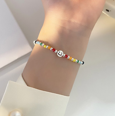Korejska modna narukvica od srebrnih perli šarenog oblaka s osmijehom na licu duginih boja za žene Djevojke Vintage narukvica Nakit za zabavu Poklon