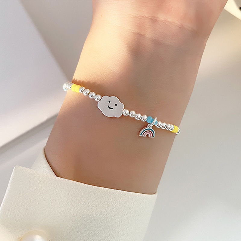Korejska modna narukvica od srebrnih perli šarenog oblaka s osmijehom na licu duginih boja za žene Djevojke Vintage narukvica Nakit za zabavu Poklon