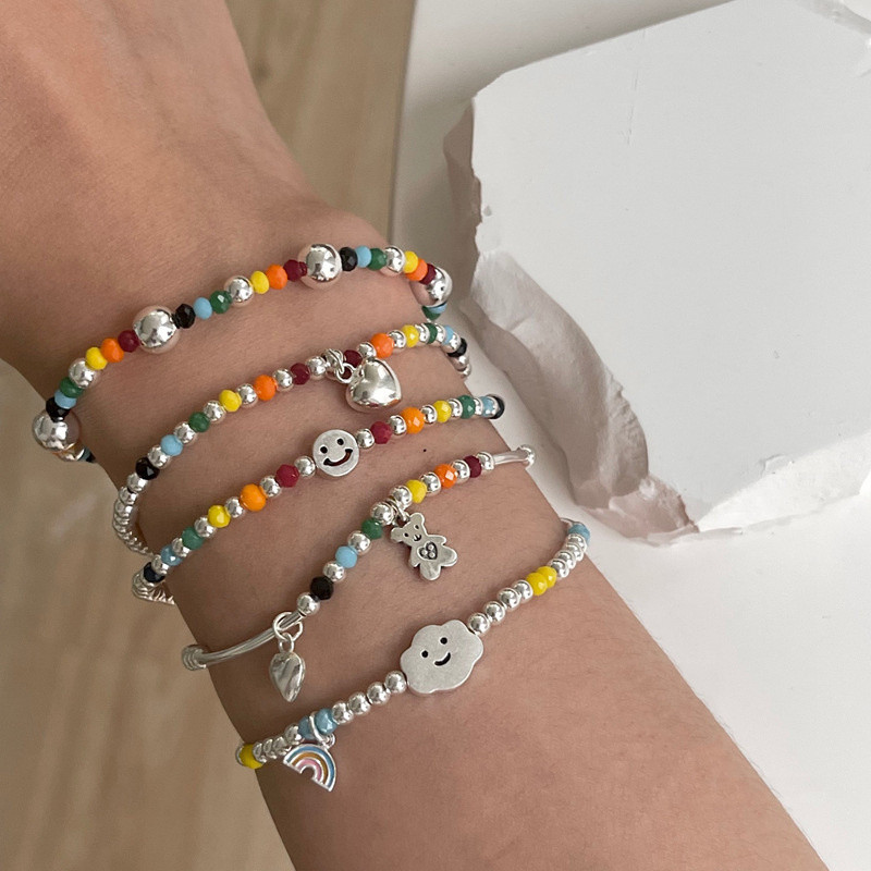 Korejska modna narukvica od srebrnih perli šarenog oblaka s osmijehom na licu duginih boja za žene Djevojke Vintage narukvica Nakit za zabavu Poklon