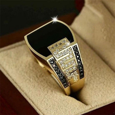 Classic Men`s Ring Fashion Metal Gold Color Inlaid Black Stone Zircon Punk Rings for Men Engagement Wedding Luxury Jewelry