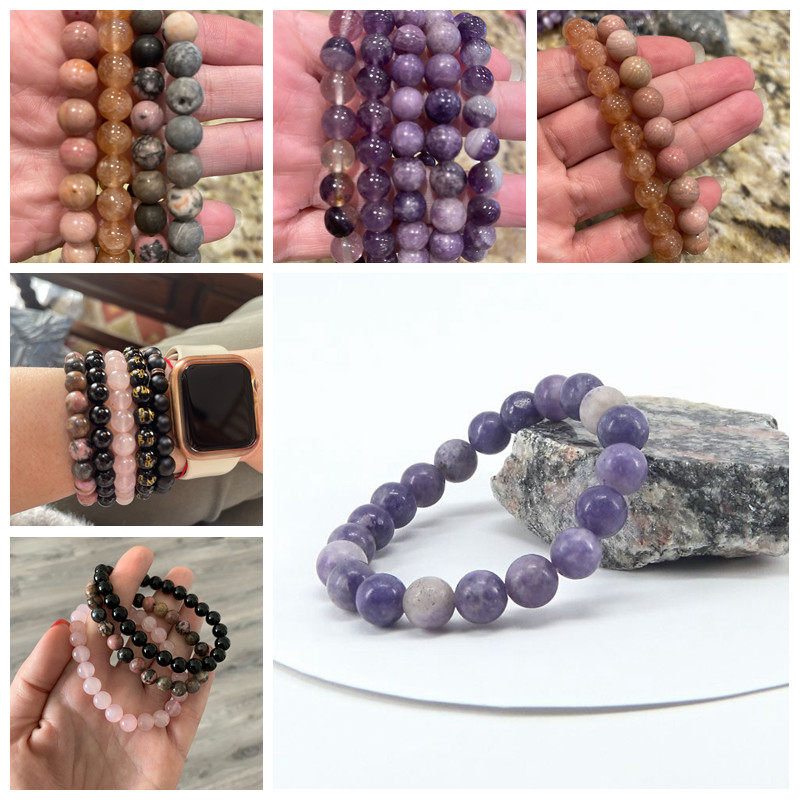 Modes dabīgā akmens rozā Angelite krelles rokassprādze 8mm saules akmens krelles enerģijas jogas rokassprādze Rotaslietas sievietēm roku darbs dāvanas