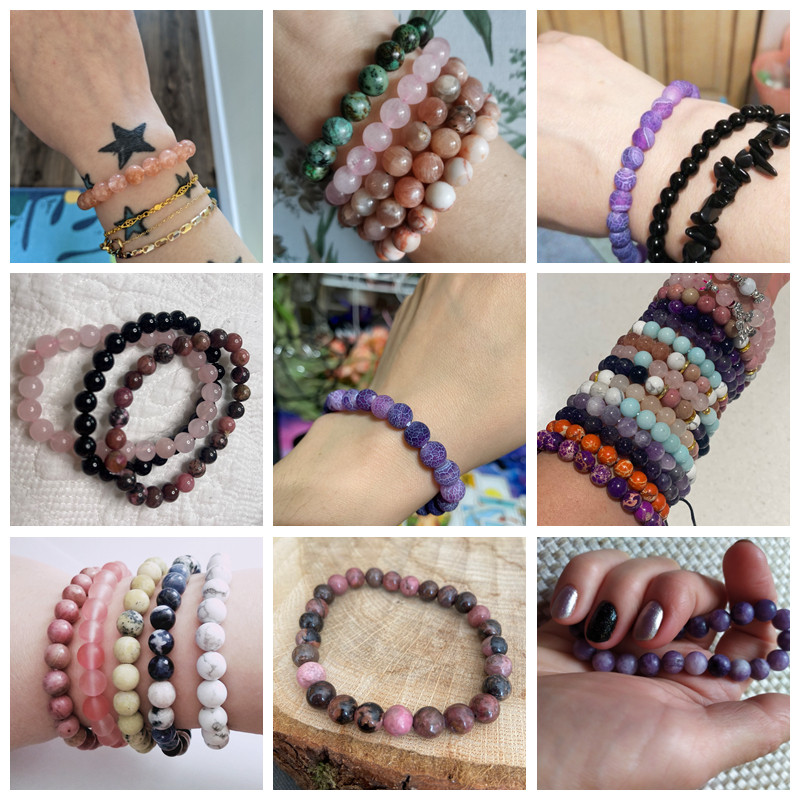 Modes dabīgā akmens rozā Angelite krelles rokassprādze 8mm saules akmens krelles enerģijas jogas rokassprādze Rotaslietas sievietēm roku darbs dāvanas