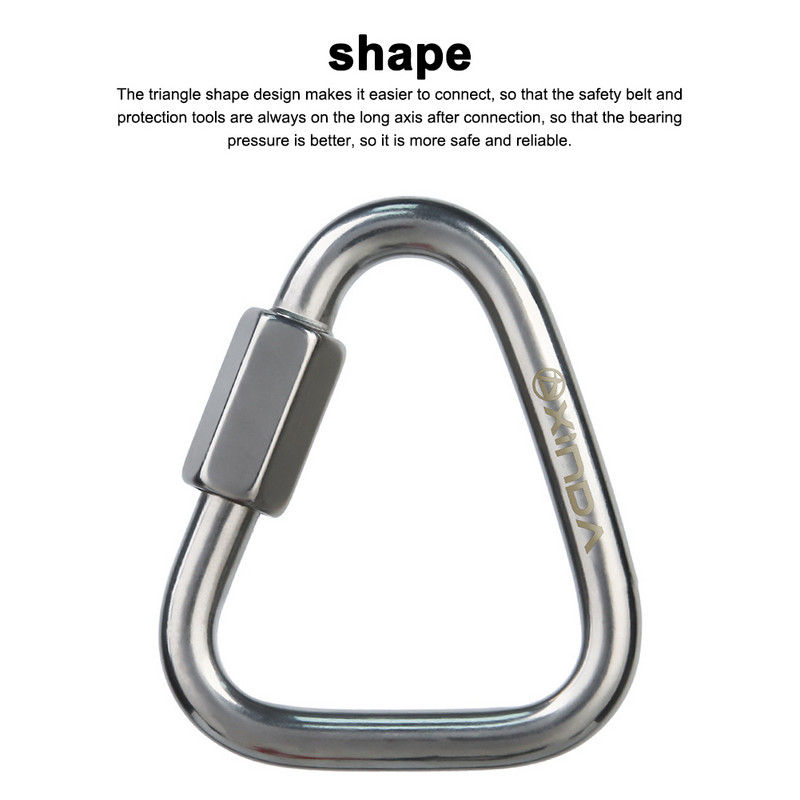 6/8mm lauko 304 nerūdijančio plieno laipiojimo sagtis alpinizmo trikampio saugos jungties diržo užraktas greitas kablio karabinas