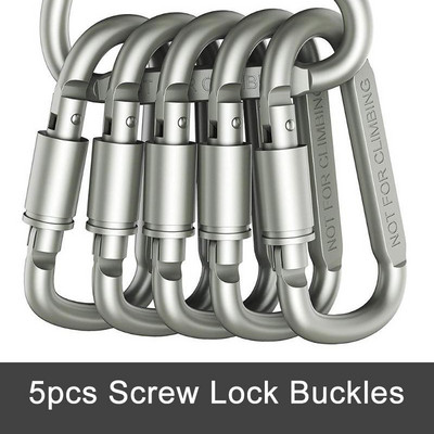 5 τεμ. D-ring Locking Carabiner Κλειδαριά εξωτερικού χώρου με βίδα Πόρπη κιτ ταξιδιού Εξοπλισμός κάμπινγκ Κλιπ μπρελόκ από κράμα αλουμινίου