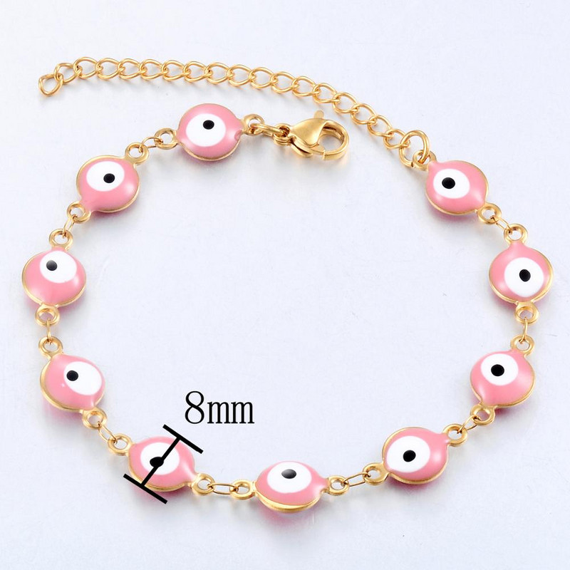 Madingi nerūdijančio plieno Evil Eye emalio karoliukai apyrankės papuošalai moterims vyrams Dovanos 8mm 16cm + 3cm ilgis