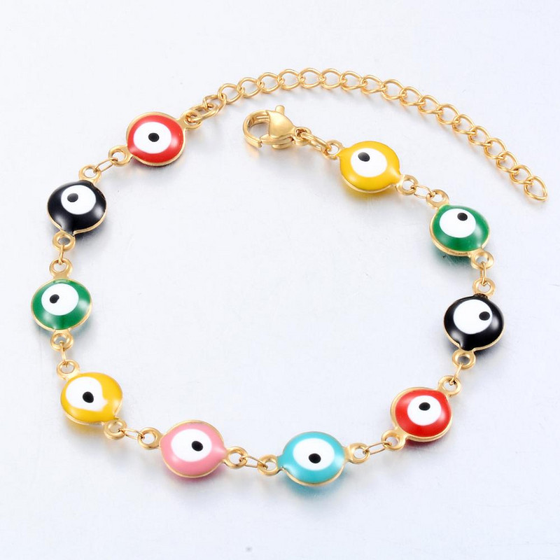 Madingi nerūdijančio plieno Evil Eye emalio karoliukai apyrankės papuošalai moterims vyrams Dovanos 8mm 16cm + 3cm ilgis