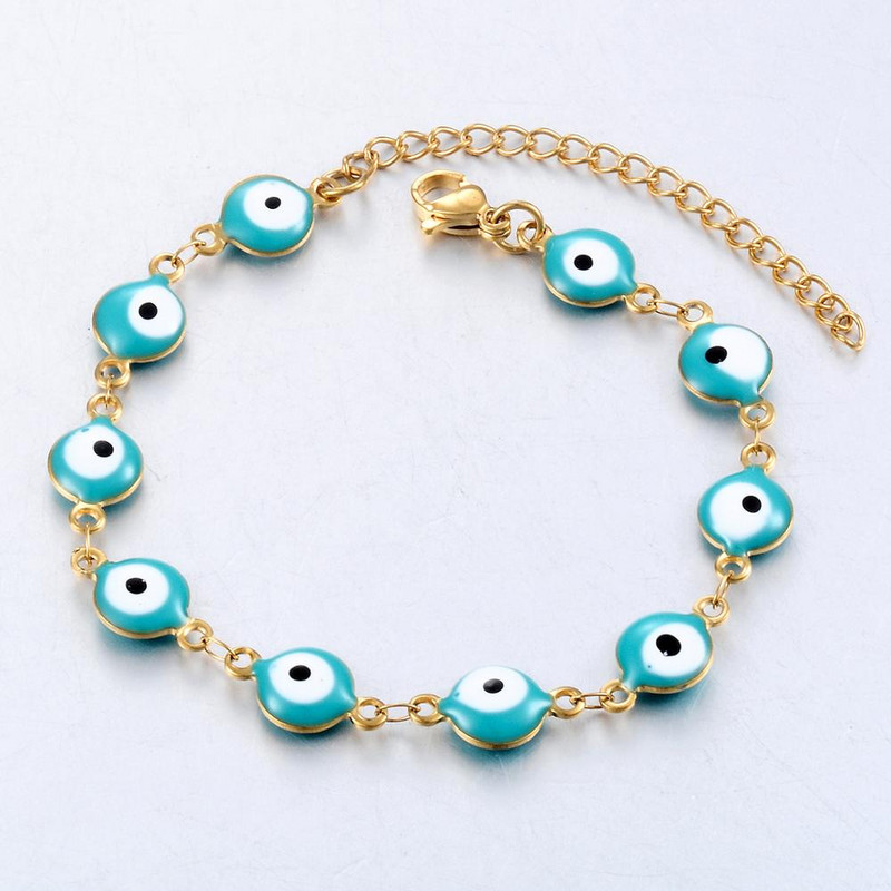Madingi nerūdijančio plieno Evil Eye emalio karoliukai apyrankės papuošalai moterims vyrams Dovanos 8mm 16cm + 3cm ilgis