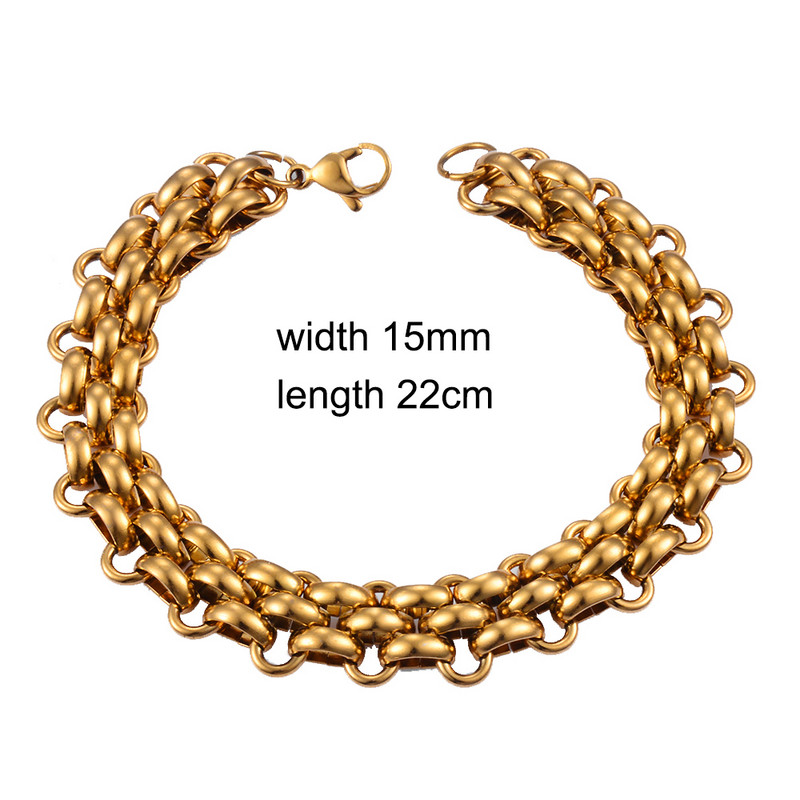 Roku darbs no nerūsējošā tērauda ķēdes zelta krāsas rokassprādzes vīriešu hiphopa augstas kvalitātes modes rotaslietas