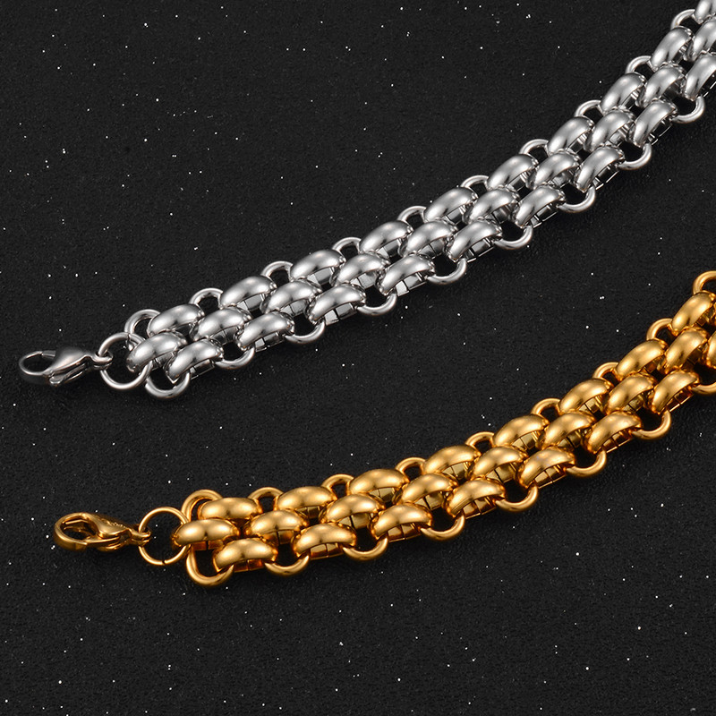 Roku darbs no nerūsējošā tērauda ķēdes zelta krāsas rokassprādzes vīriešu hiphopa augstas kvalitātes modes rotaslietas