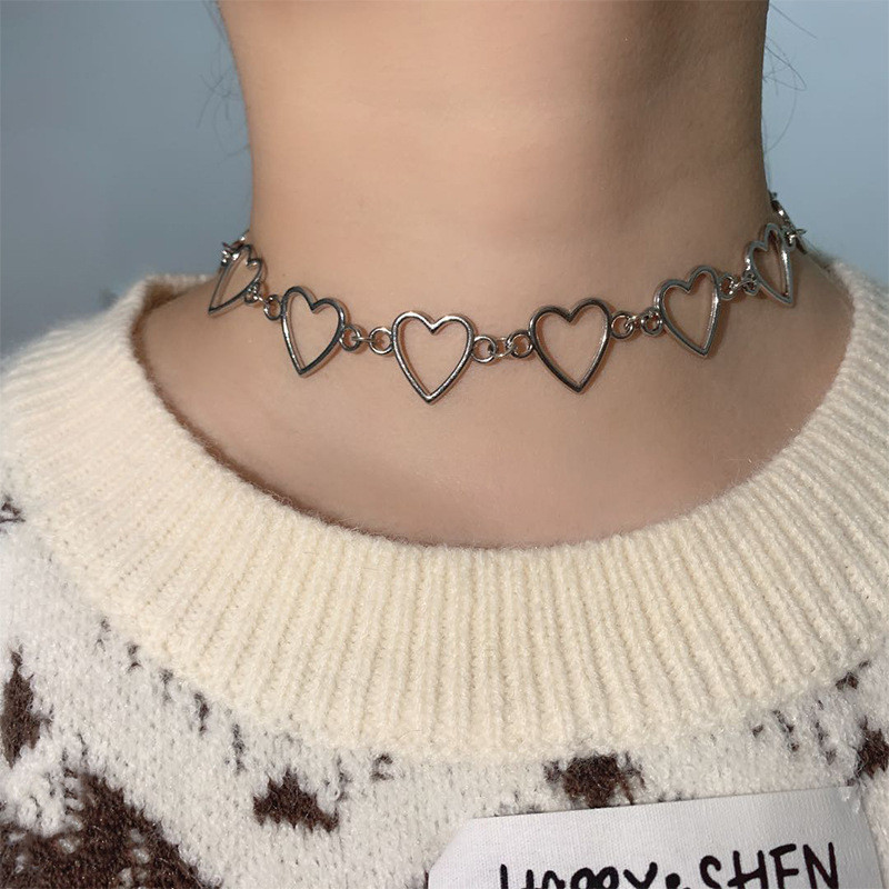 New Hollow Korean Sweet Love Heart Choker ogrlica Statement Girlfriend Gift Slatka dvobojna ogrlica Nakit Collier Femme 2022