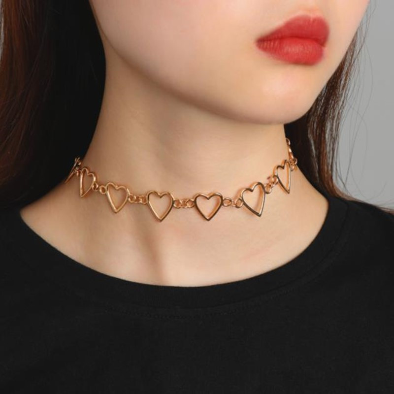 New Hollow Korean Sweet Love Heart Choker ogrlica Statement Girlfriend Gift Slatka dvobojna ogrlica Nakit Collier Femme 2022