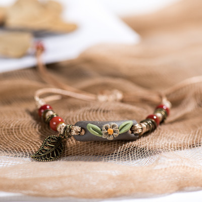 Forest Series Plant ar rokām mīcīta keramikas regulējama DIY rokassprādze sievietēm Dāvanu rotaslietu vairumtirdzniecība #CZ501