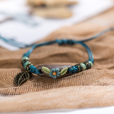 Forest Series Plant ar rokām mīcīta keramikas regulējama DIY rokassprādze sievietēm Dāvanu rotaslietu vairumtirdzniecība #CZ501