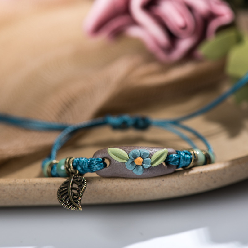 Forest Series Plant ar rokām mīcīta keramikas regulējama DIY rokassprādze sievietēm Dāvanu rotaslietu vairumtirdzniecība #CZ501