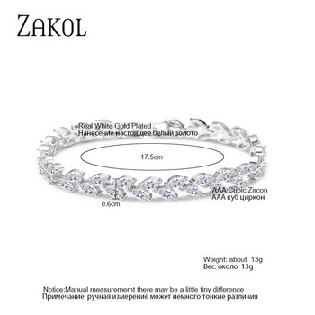 ZAKOL Модни гривни с бели листа Гривни за жени Shinny Marquise Cut Cubic Zirconia Булчински сватбени бижута BP061