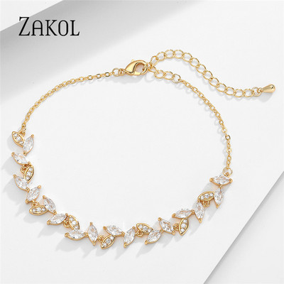 ZAKOL Modne narukvice od bijelog lišća, narukvice za žene, sjajni markizski kroj, kubni cirkonij, svadbeni nakit za svatove BP061