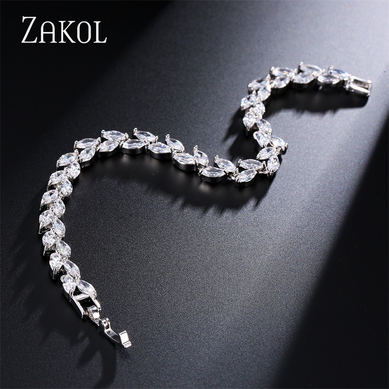 ZAKOL Modne narukvice od bijelog lišća, narukvice za žene, sjajni markizski kroj, kubni cirkonij, svadbeni nakit za svatove BP061