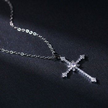 1 τεμ. Απομίμηση Λευκό Χρυσό Κολιέ Γυναικείο Cold Wind Full Of Diamonds Κρεμαστό κόσμημα Star Mango Shining Cross