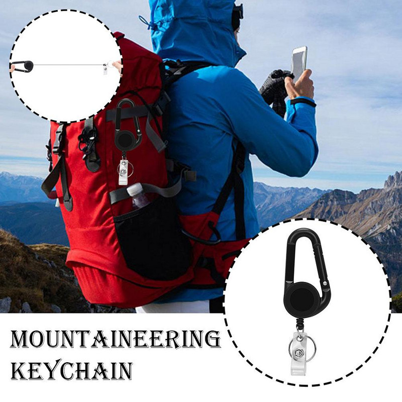 Kempinga teleskopiskais atslēgu piekariņš atslēgu piekariņa klipsis Izvelkams atslēgu piekari Kempinga kāpšanas atslēgu piekariņš āra atslēgu piekariņš pret pazaudēšanu