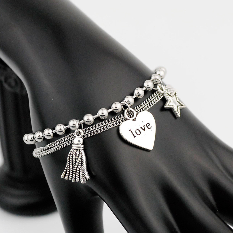 Bohe Punk nerūsējošā tērauda daudzslāņu ķēdes rokassprādzes sievietēm Modes šarms Zvaigzne sirds pušķis kulonu rokassprādze Rotas rotaslietas