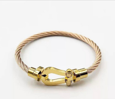 Nerūsējošā tērauda pakava mezgls, kabeļa stieples ķēde, pīta rokassprādze, rokassprādze Zelta sudraba rozes zelta pārklājuma daudzpusīga rotaslieta pāriem