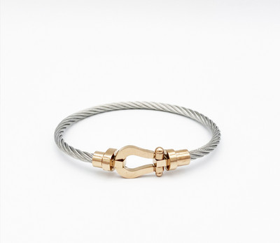 Nerūsējošā tērauda pakava mezgls, kabeļa stieples ķēde, pīta rokassprādze, rokassprādze Zelta sudraba rozes zelta pārklājuma daudzpusīga rotaslieta pāriem