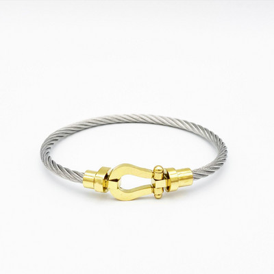 Nerūsējošā tērauda pakava mezgls, kabeļa stieples ķēde, pīta rokassprādze, rokassprādze Zelta sudraba rozes zelta pārklājuma daudzpusīga rotaslieta pāriem