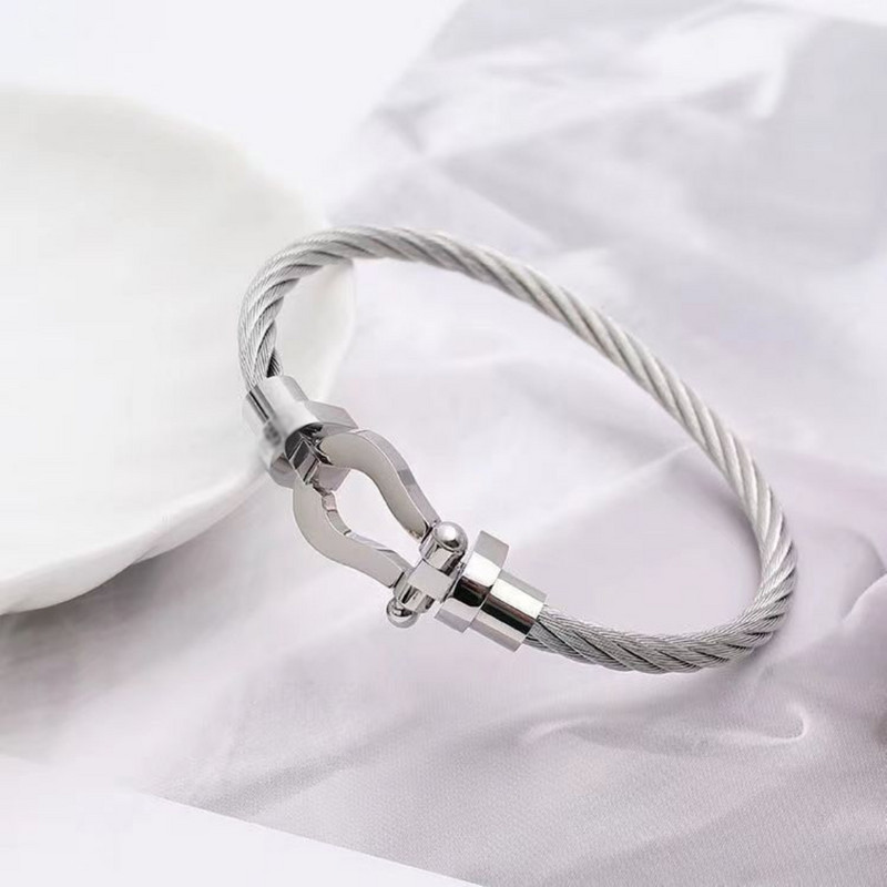 Nerūsējošā tērauda pakava mezgls, kabeļa stieples ķēde, pīta rokassprādze, rokassprādze Zelta sudraba rozes zelta pārklājuma daudzpusīga rotaslieta pāriem