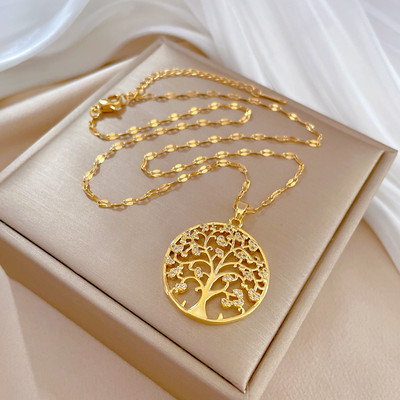 Luksuzna ogrlica od cirkona Drvo života za žene Pozlaćeni šarm Veliko stablo Privjesak od nehrđajućeg čelika Nakit Sretni dodaci Poklon