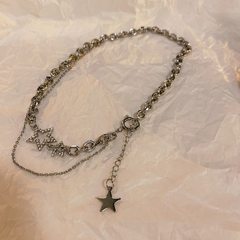 Блестяща многослойна звездна огърлица с пискюли Y2k Бижута за жени 2022 Модна пентаграма Сребърна цветна верига Колиета с циркон