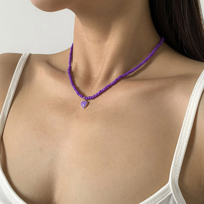 Modes, ar rokām darinātas daudzkrāsainas sēklu pērlīšu kaklarota sievietēm, mīļas sirds kuloni kaklarota, vasaras meitenes kaklarota, 1 gab.