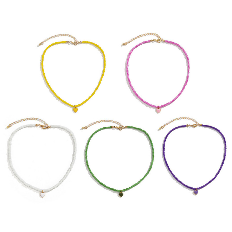 Modes, ar rokām darinātas daudzkrāsainas sēklu pērlīšu kaklarota sievietēm, mīļas sirds kuloni kaklarota, vasaras meitenes kaklarota, 1 gab.