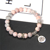 Kézzel készített természetes kőből készült Lotus Ohm Buddha gyöngyök karkötő Rózsaszín Zebra Stone Lotus Charm karkötő nőknek Férfi jóga ékszer Ajándékok