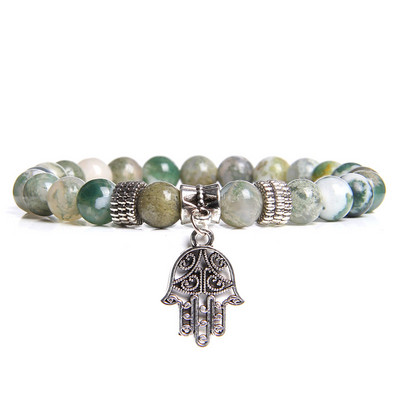 Kézzel készített természetes kőből készült Lotus Ohm Buddha gyöngyök karkötő Rózsaszín Zebra Stone Lotus Charm karkötő nőknek Férfi jóga ékszer Ajándékok