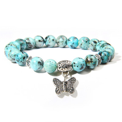 Kézzel készített természetes kőből készült Lotus Ohm Buddha gyöngyök karkötő Rózsaszín Zebra Stone Lotus Charm karkötő nőknek Férfi jóga ékszer Ajándékok