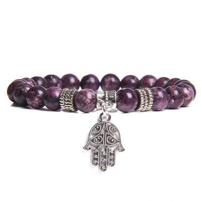 Kézzel készített természetes kőből készült Lotus Ohm Buddha gyöngyök karkötő Rózsaszín Zebra Stone Lotus Charm karkötő nőknek Férfi jóga ékszer Ajándékok