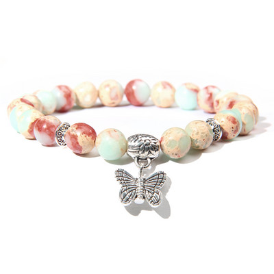 Kézzel készített természetes kőből készült Lotus Ohm Buddha gyöngyök karkötő Rózsaszín Zebra Stone Lotus Charm karkötő nőknek Férfi jóga ékszer Ajándékok