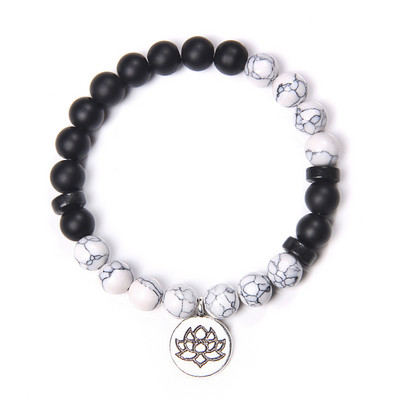 Kézzel készített természetes kőből készült Lotus Ohm Buddha gyöngyök karkötő Rózsaszín Zebra Stone Lotus Charm karkötő nőknek Férfi jóga ékszer Ajándékok
