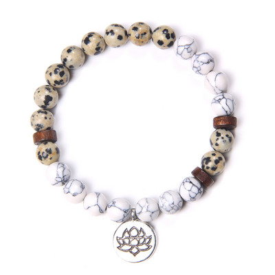 Kézzel készített természetes kőből készült Lotus Ohm Buddha gyöngyök karkötő Rózsaszín Zebra Stone Lotus Charm karkötő nőknek Férfi jóga ékszer Ajándékok