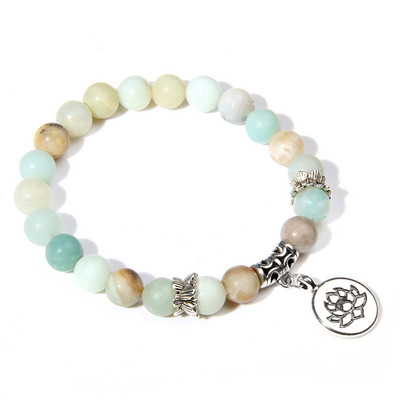 Kézzel készített természetes kőből készült Lotus Ohm Buddha gyöngyök karkötő Rózsaszín Zebra Stone Lotus Charm karkötő nőknek Férfi jóga ékszer Ajándékok