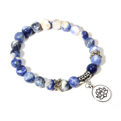 Kézzel készített természetes kőből készült Lotus Ohm Buddha gyöngyök karkötő Rózsaszín Zebra Stone Lotus Charm karkötő nőknek Férfi jóga ékszer Ajándékok