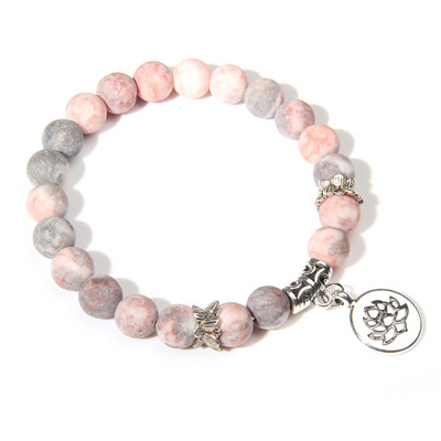 Kézzel készített természetes kőből készült Lotus Ohm Buddha gyöngyök karkötő Rózsaszín Zebra Stone Lotus Charm karkötő nőknek Férfi jóga ékszer Ajándékok