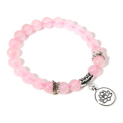 Kézzel készített természetes kőből készült Lotus Ohm Buddha gyöngyök karkötő Rózsaszín Zebra Stone Lotus Charm karkötő nőknek Férfi jóga ékszer Ajándékok