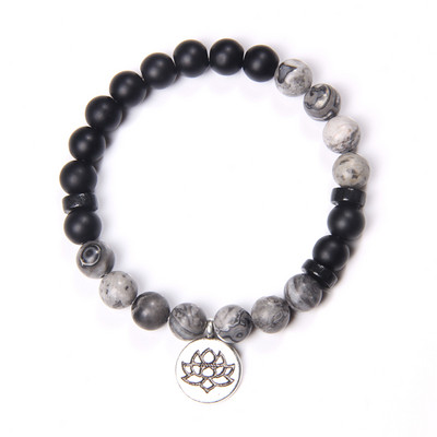 Kézzel készített természetes kőből készült Lotus Ohm Buddha gyöngyök karkötő Rózsaszín Zebra Stone Lotus Charm karkötő nőknek Férfi jóga ékszer Ajándékok